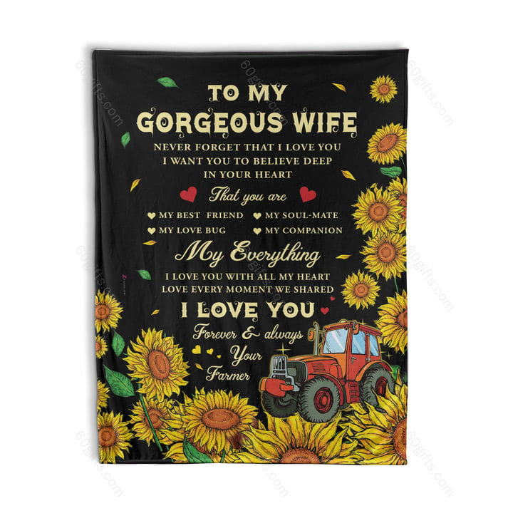 Happy Anniversary Wedding Gift Ideas 2023 Husband To My Gorgeous Wife My Everything Farmer Fleece Blanket