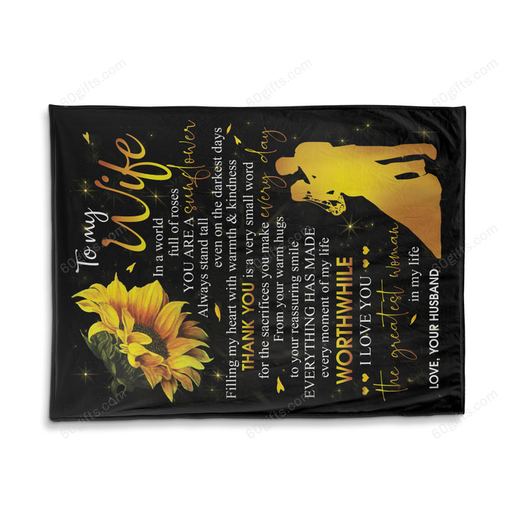 Happy Anniversary Wedding Gift Ideas 2023 Husband To My Wife In A World Sunflower Fleece Blanket