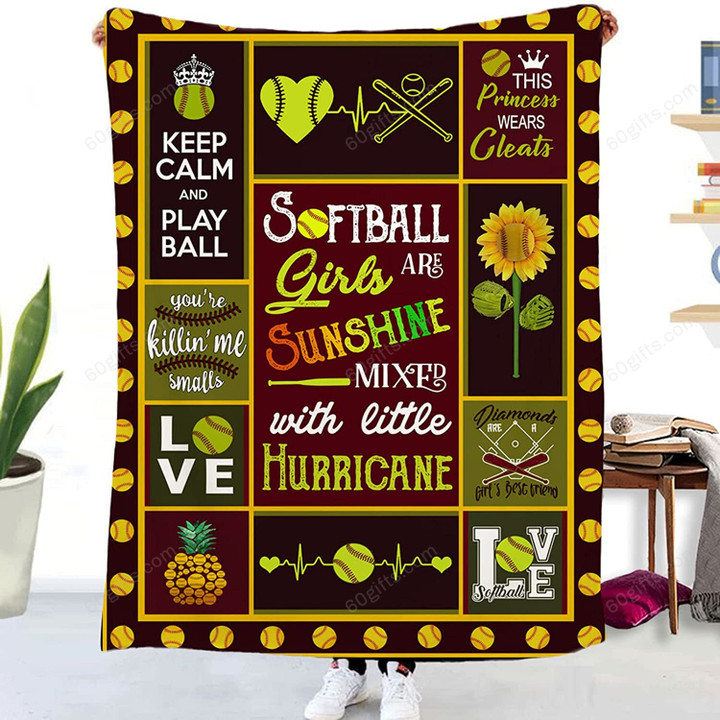 Happy Birthday Gift Ideas 2023 Inspirational & Motivational Art Keep Calm Softball Fleece Blanket