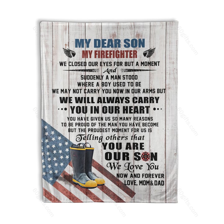Happy Birthday Gift Inspirational & Motivational Ideas 2023 Mom And Dad To My Dear Son I Closed My Eyes Firefighter Fleece Blanket