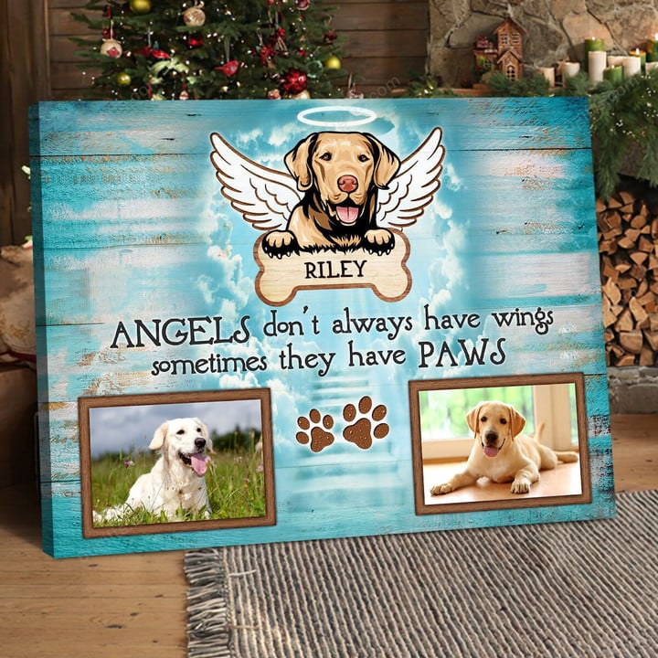 Custom Inspirational & Motivational Art Unique Pet Loss Gifts Pet Photo Memorial With Angel Wings Dog - Personalized Canvas Print Home Decor