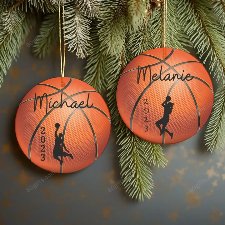 Personalized Basketball Lovers Ornament Christmas Circle Ceramic Ornament - Customized Christmas Gift For Kids