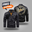 Viking Fleece Trend Leather Jacket Raven and Wolf