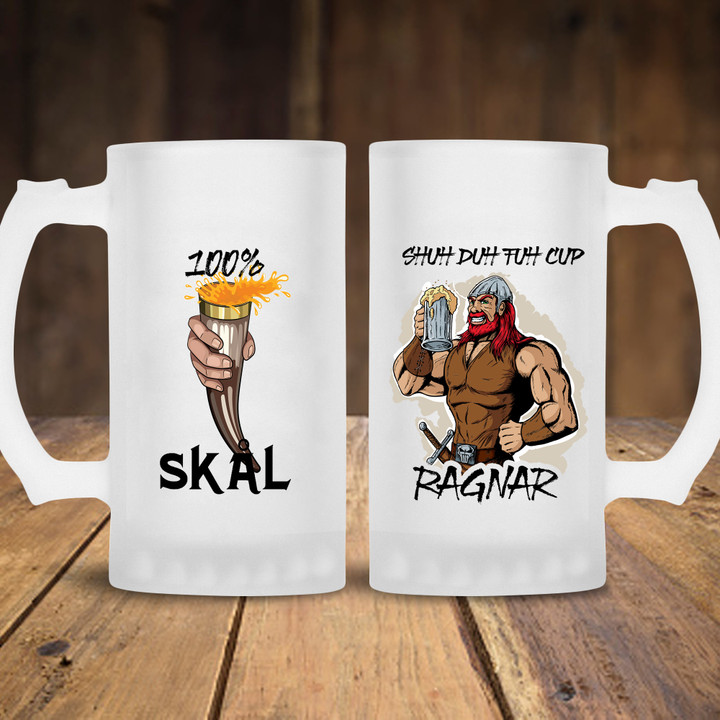 Viking Frosted Glass Beer Mug Shuh duh fuh cup SkaL