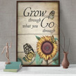 Yellow Butterfly And Sunflower Poster - Grow Through What You Go Through Canvas Home Décor Gifts For Women Girls Friends