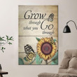 Yellow Butterfly And Sunflower Poster - Grow Through What You Go Through Canvas Home Décor Gifts For Women Girls Friends