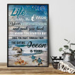 Little Turtles On Beach Poster - Life Is Like The Ocean Canvas Home Décor Gifts For Men Women