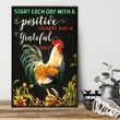 Rooster Chicken Poster - Start Each Day With A Positive Thought Canvas Home Décor Gifts For Father's Day