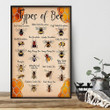 Types Of Bee Poster  Canvas Home Décor Gifts For Men Women