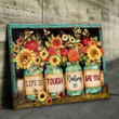 Red And Yellow Flowers Vase Poster - Life Is Tough Canvas Home Décor Valentine Gifts For Lover