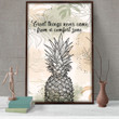 Pineapple Drawing Poster - Great Things Never Came From A Comfort Zone Canvas Home Décor Birthday Christmas Gifts For Women Girl