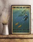 Shark And Scuba Diving Poster - Some Girls Are Just Born With The Ocean Canvas Home Décor Gifts For Women Friends