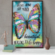 Retro Butterfly Poster - So Many Beautiful Reasons To Be Happy Canvas Home Décor Gifts For Women Girls Friends