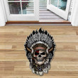 Warrior Skull Buffalo Native America Tattoo Doormat Rug - Art Skull Vintage Native Decor Home Doormat Carpet - SDM-A0035