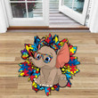 Cute Brown Elephant Sunflower Autism Shaped Doormat Carpet - Elephant Autism 3D Rug Doormat Decor Home - SDM-A0081