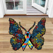Butterfly Ribbon Autism Awareness Shaped Doormat - Butterfly Autism 3D Rug Doormat Decor - SDM-A0087