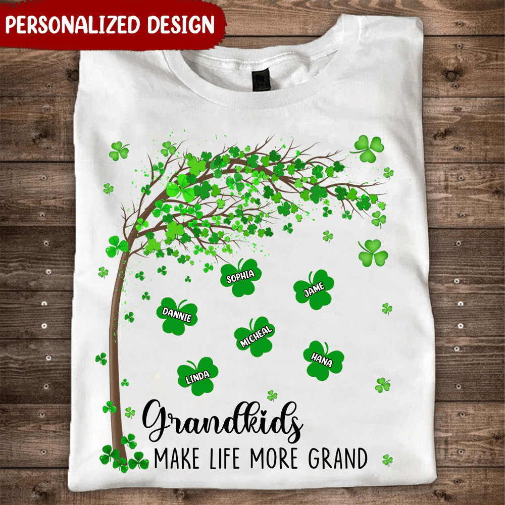 Grandkids Make Life More Grand, St. Patrick's Day Gift For Grandma Mom, Dorin Personalized Tshirt LPL27JAN22NY2
