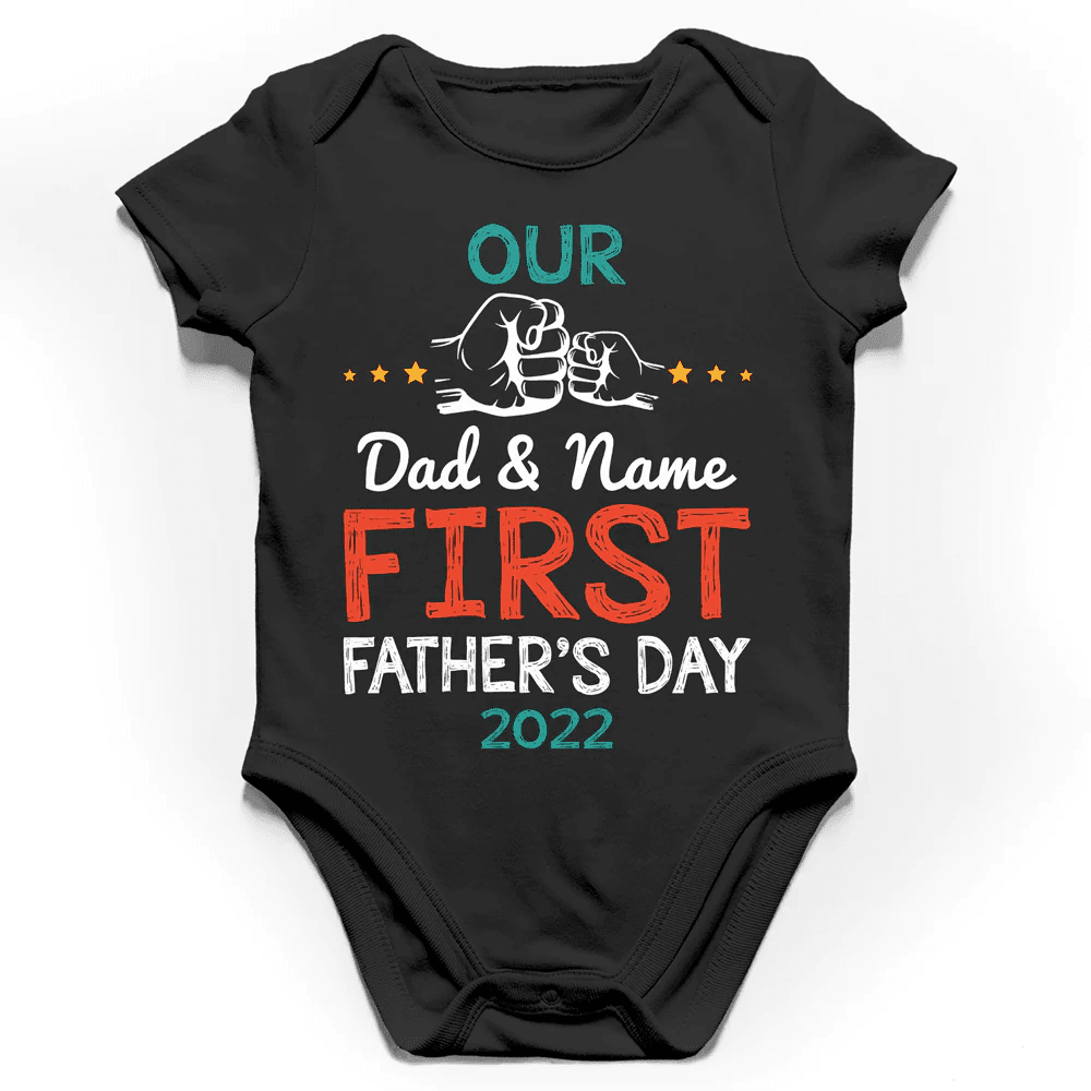 Our First Father's Day Personalized Matching Shirt Onesie Gift for Dad and Baby