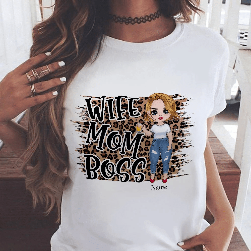 Personalized Gift For Wife Wife Mom Boss Leopard Print Shirt