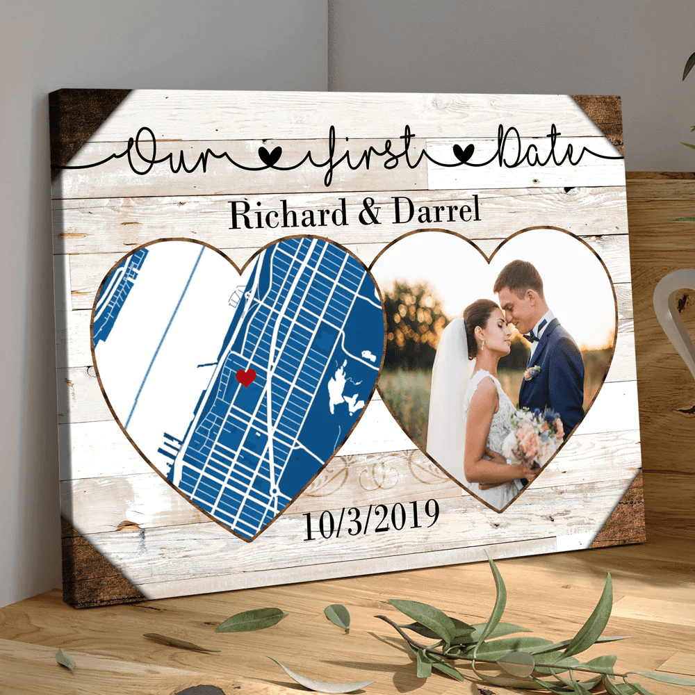 Anniversary Couple Street Map Heart Meaningful Personalized Photo Canvas
