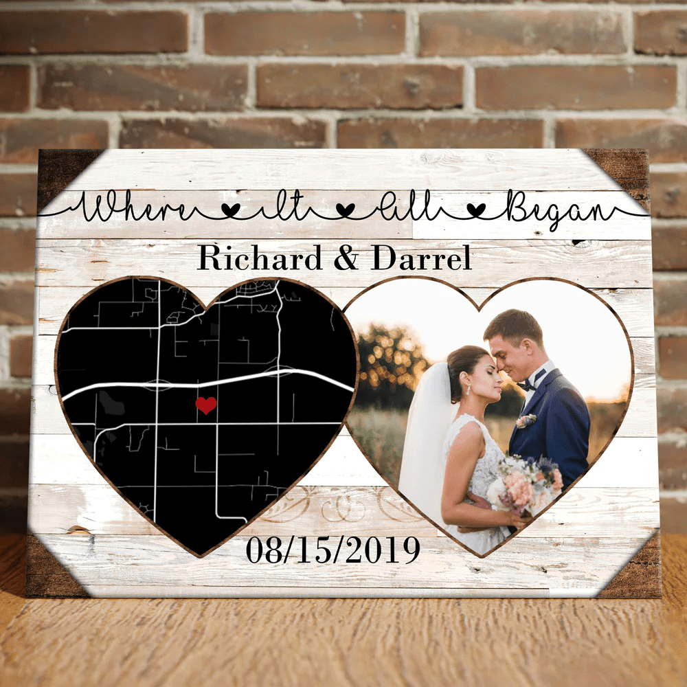Where It All Began Anniversary Couple Map Personalized Photo Canvas