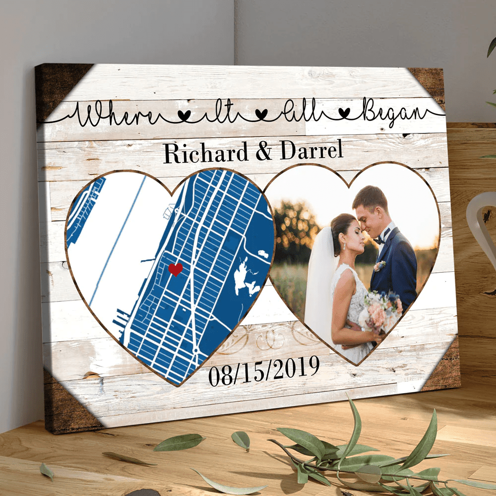 Where It All Began Anniversary Couple Map Personalized Photo Canvas