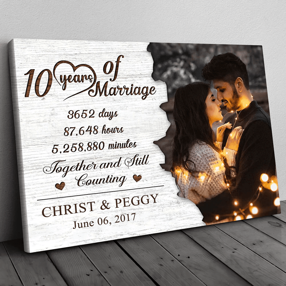 Couple 10 Years Anniversary Marriage Meaningful Personalized Canvas
