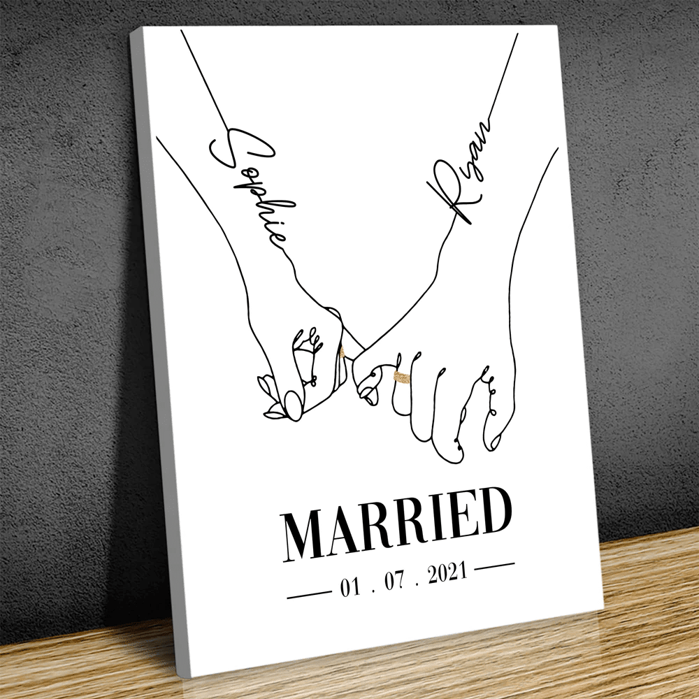Couple Married Sketch Hands Pinky Swear Personalized Canvas