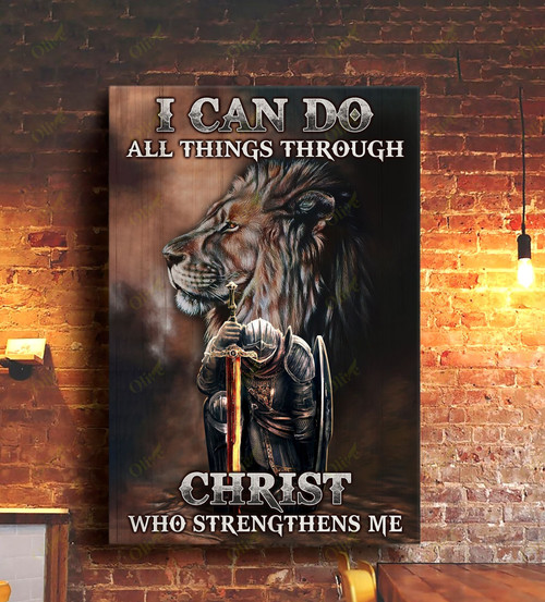 Lion Jesus Christian Poster - Who Strengthens Me Knight Brave Canvas Home Decor Gifts For Son