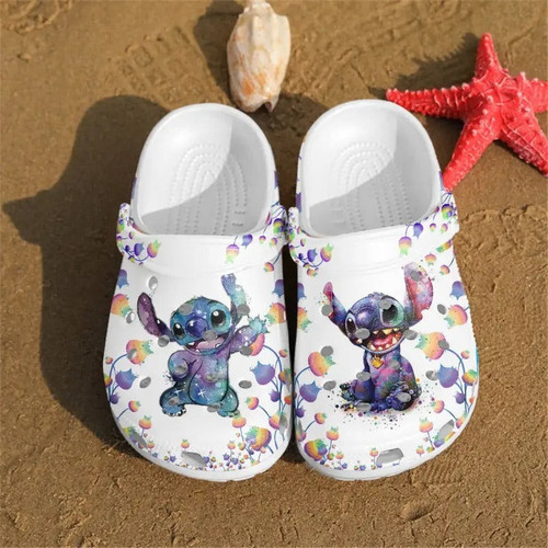 Stitch Disney Flower Garden Custom Shoes Crocs Clog For Women Daughter - MCM-CR329