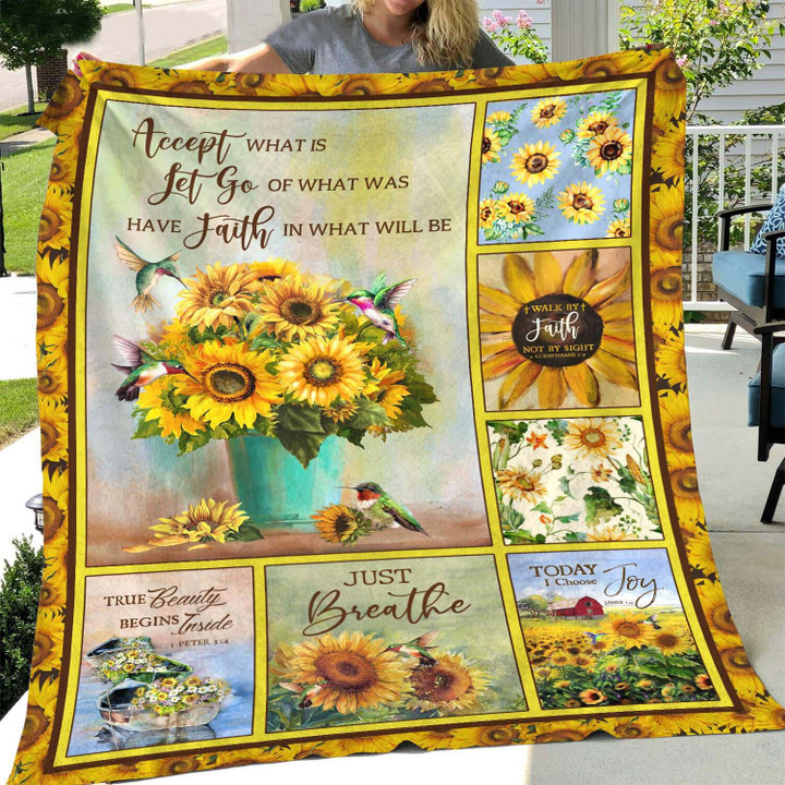 Sunflower Vase Blanket - Accept Let Go Faith Fleece Blanket Quilting Birthday Gift For Niece