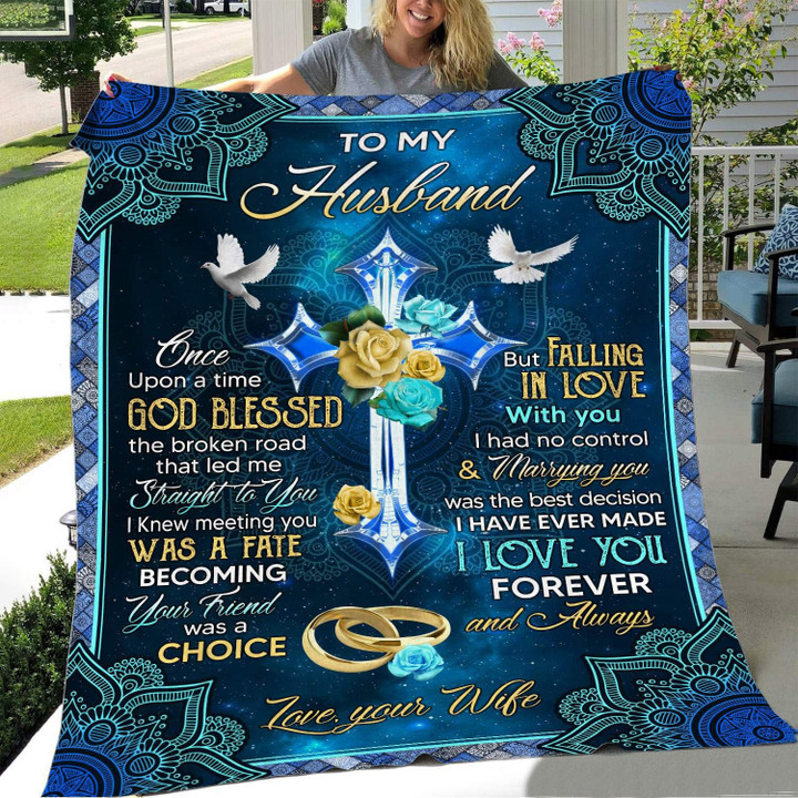 Diamond Cross And Holy Spirit Blanket Anniversary Gift - God Blessed The Broken Road That Led Me Straight To You Fleece Blanket Quilting Wife's Gift For Husband