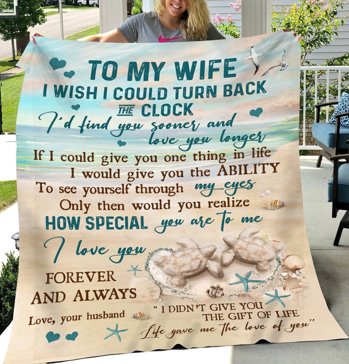 Sand Turtle Blanket Anniversary Gift - Life Gave Me The Love Of You Fleece Blanket Quilting Husband's Gift For Wife