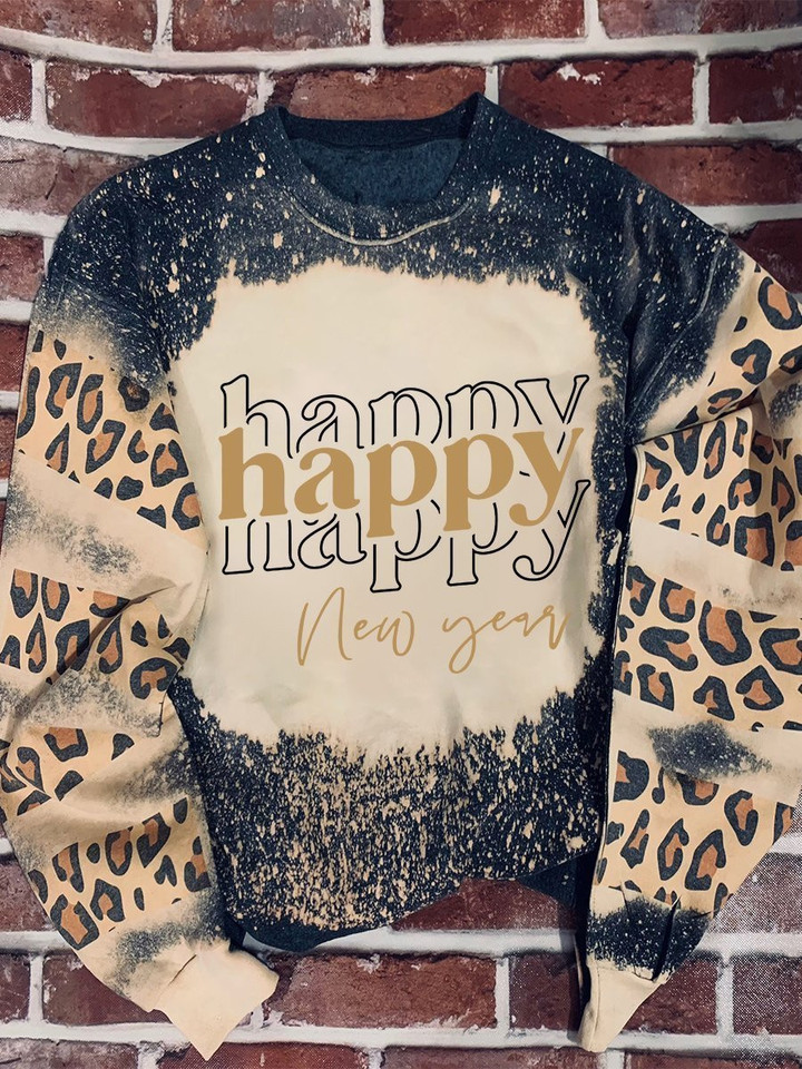 Happy New Year Leopard Style 3D Hoodies T-Shirt Long Sleeve Gifts For Friends Men Women