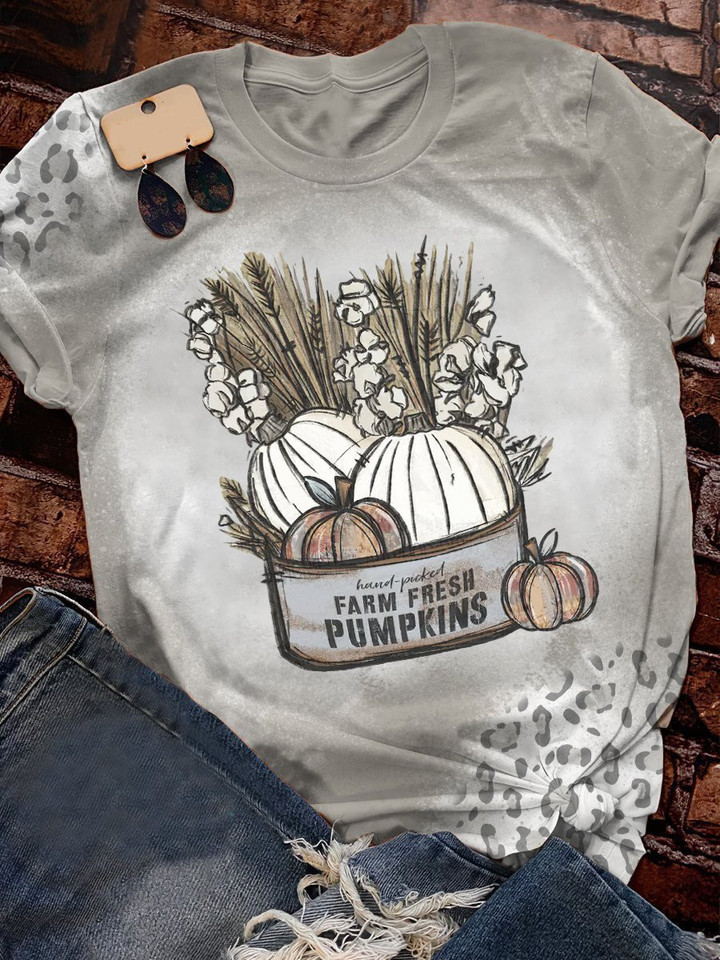 Vintage Farm Fresh Pumpkins Leopard 3D Hoodies T-Shirt Long Sleeve Thanksgiving Gifts For Friends Men Women