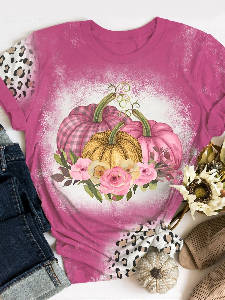 Pink Pumpkin Leopard 3D Hoodies T-Shirt Long Sleeve Thanksgiving Gifts For Friends Girls Daughter Sister Niece
