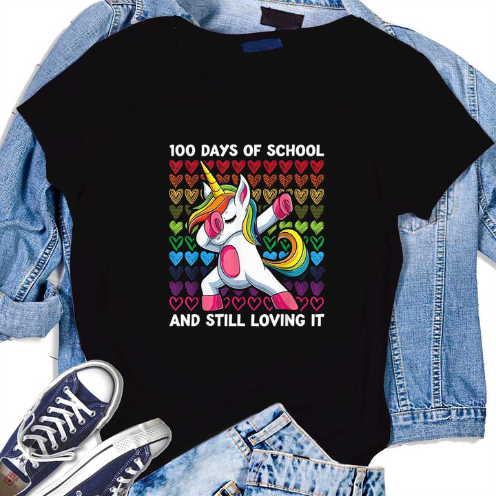 Dabbing Unicorn Dab 100 Days Of School T-shirt Gifts For Teacher Student