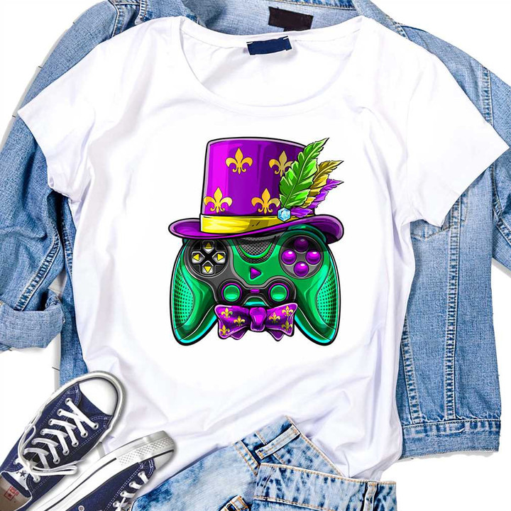 Video Game Controller Jester Hat Mardi Gras T-Shirt Gift For Kids Children