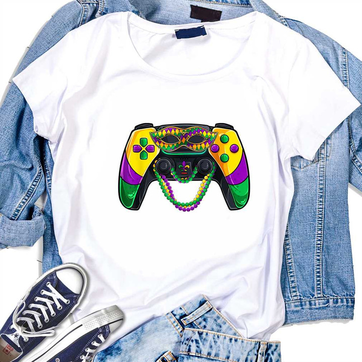 Video Game Gamer Mardi Gras 2D T-Shirt For Kids Children