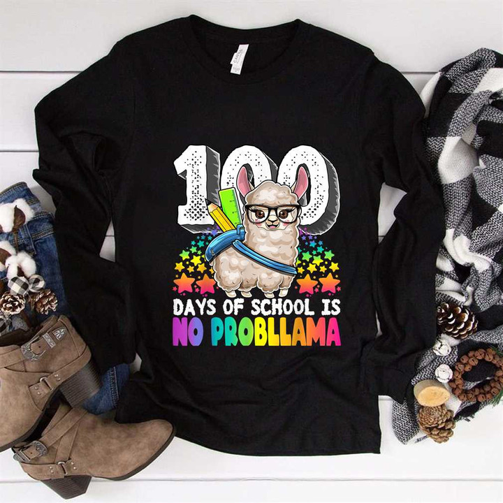 Llama 100 Days of School is No Probllama T-Shirt Gift For Teacher Student