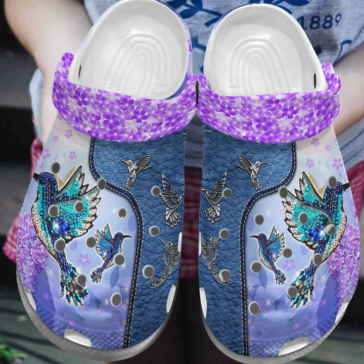 Purple Garden With Hummingbird Shoes - Luxury Bird Crocs Clogs Birthday Gift - Purple-HMB