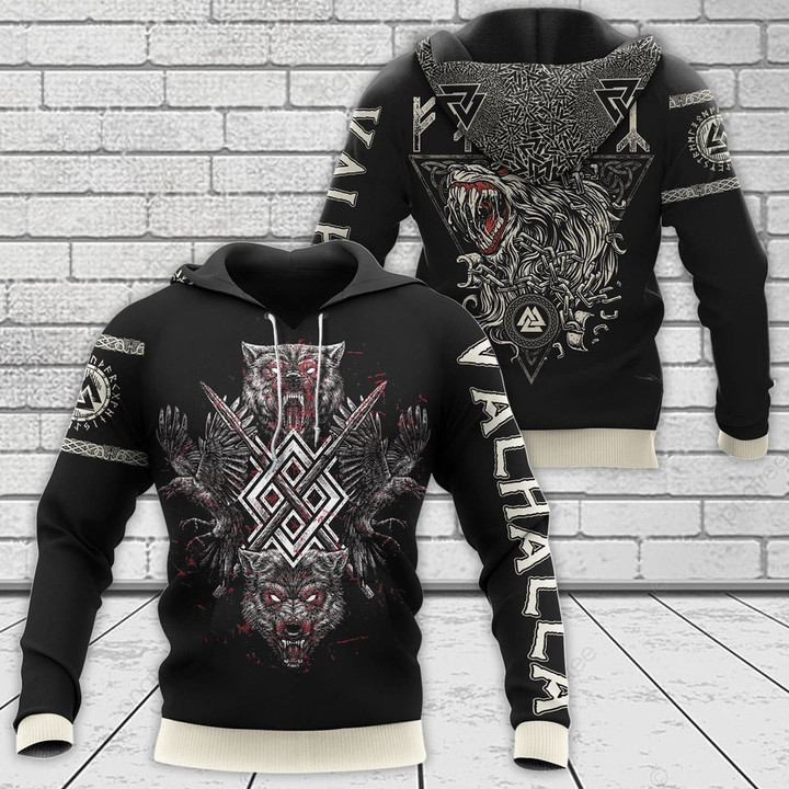 Fenrir Wolf And Raven Viking 3D T-shirt Gift For Men - VK3D01