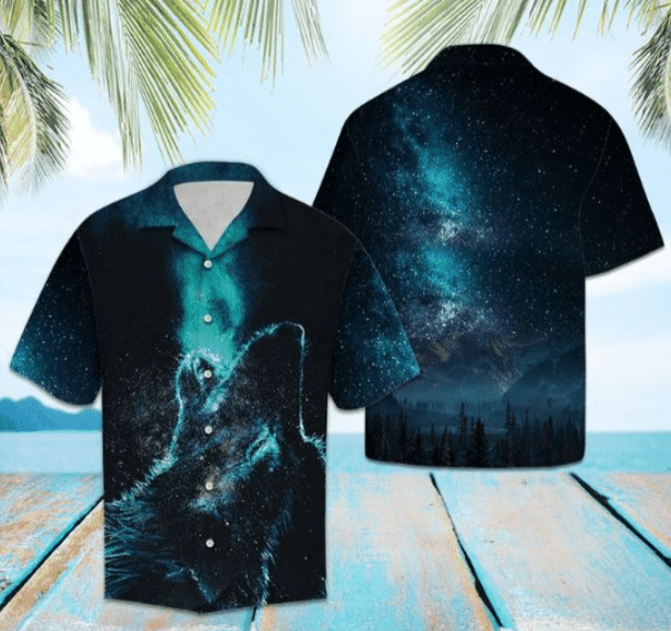 Galaxy Sky And Wolf Hawaii Shirt Gift For Birthday Christmas - HWW29
