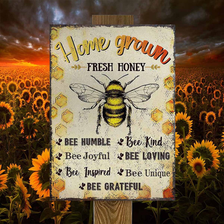 Home Grown Fresh Honey Bee Joyful Metal Baseball Signs Décor Home - MBee079