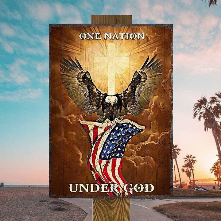 One Nation Under God USA Flag Metal Signs Décor Home Gift for 4th of July - MUS034
