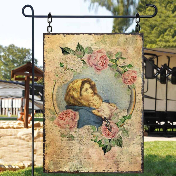 Virgin Mary and Baby Jesus Portrait Roses Basic Classic Metal Signs Décor Home - MJ022