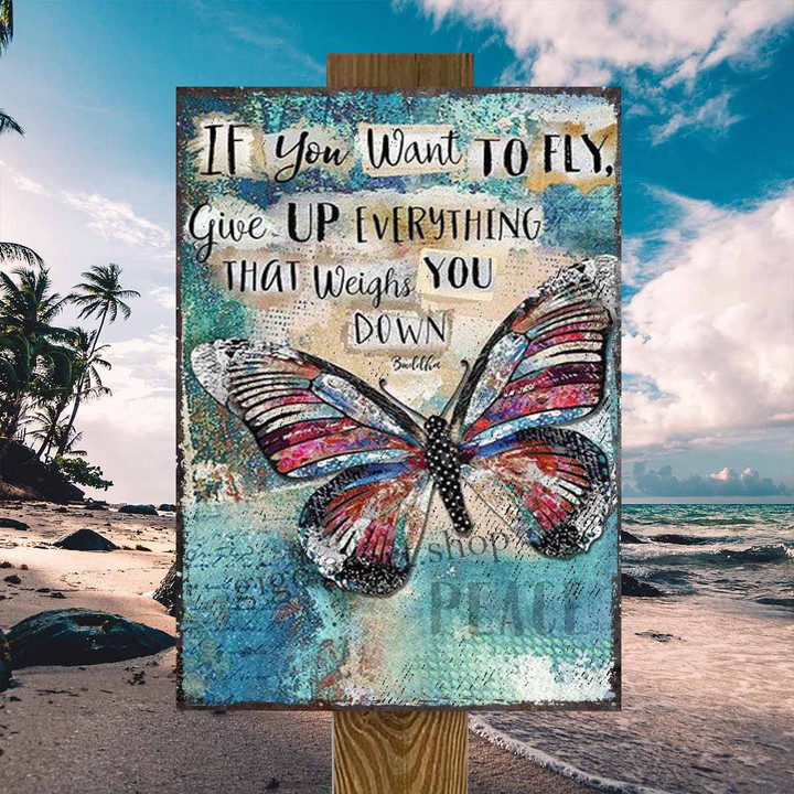 Fly with Butterfly Metal Sign Outdoor Garden, Address Sign, Sign Rustic Décor House - MFB142