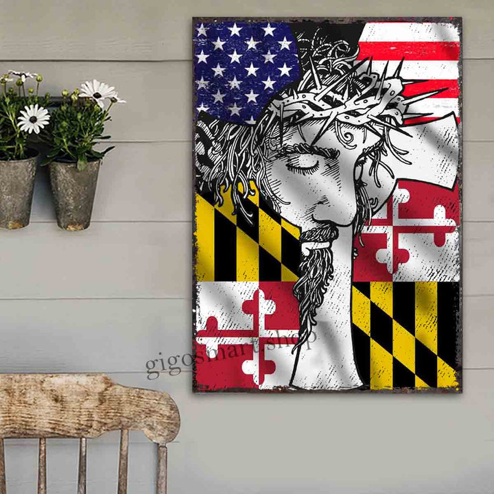 Face of Jesus Maryland USA Flag Metal Sign Outdoor Garden, Address Sign, Sign Rustic Décor House - MMaryland310