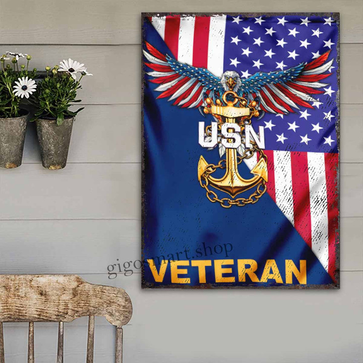 USN Veteran USA Flag Metal Sign Outdoor Garden, Address Sign, Sign Rustic Décor House - MVeteran318