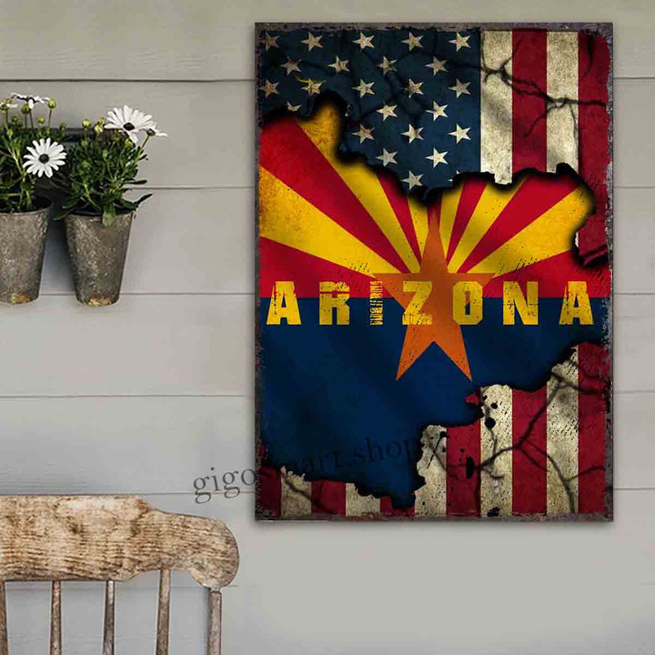 Vintage Arizona USA Flag Metal Sign Outdoor Garden, Address Sign, Sign Rustic Décor House - MArizona320